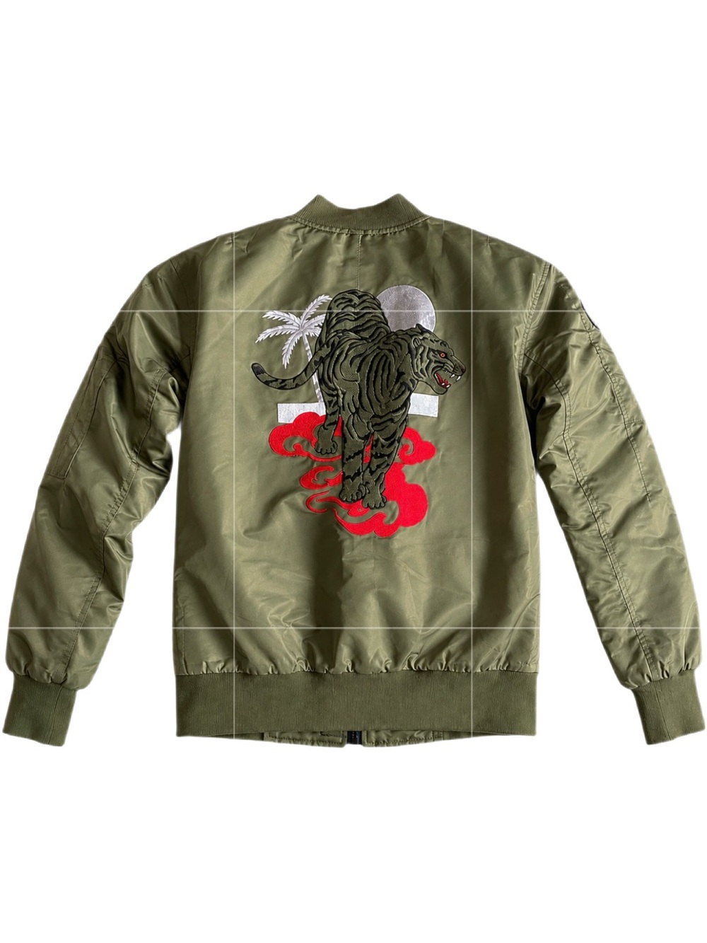 CHRLDR Love Junkie Tiger Patch Flight Bomber Jacket Olive Green Size S